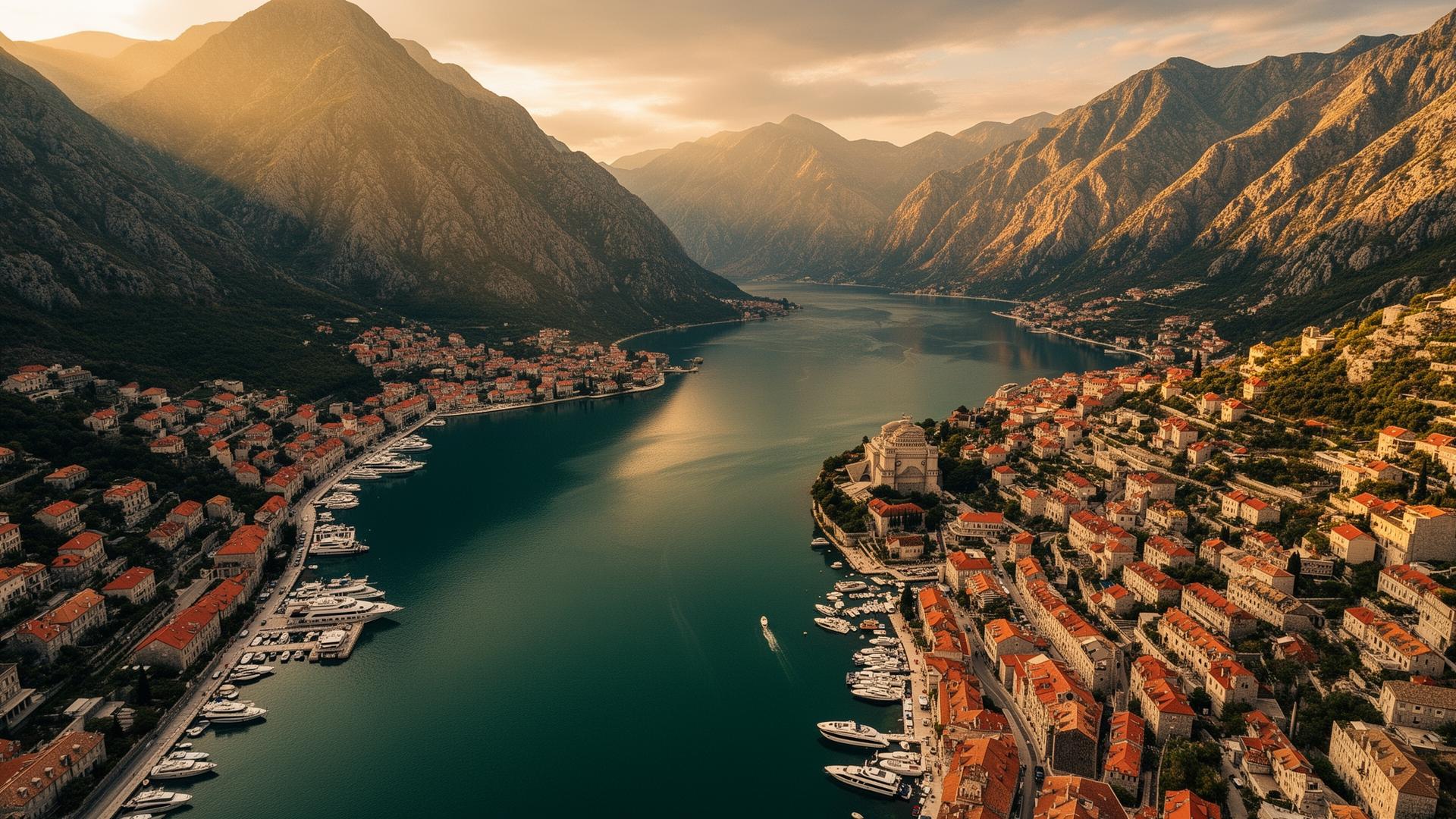 Aerial view of Kotor Bay, Montenegro